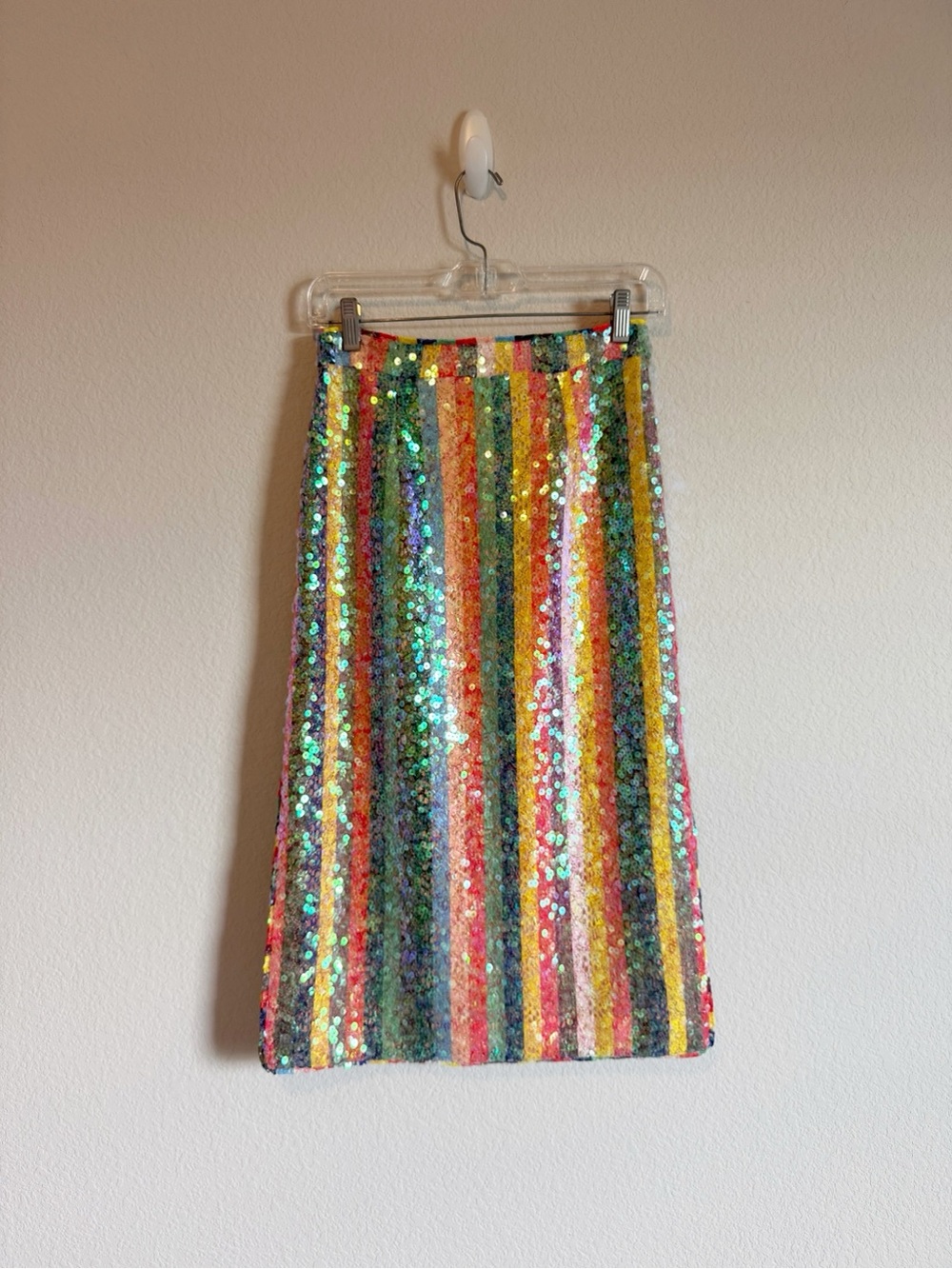 Anthropologie Maeve Rainbow Sequin Paillette Midi Side Slit Party Skirt Size 0
